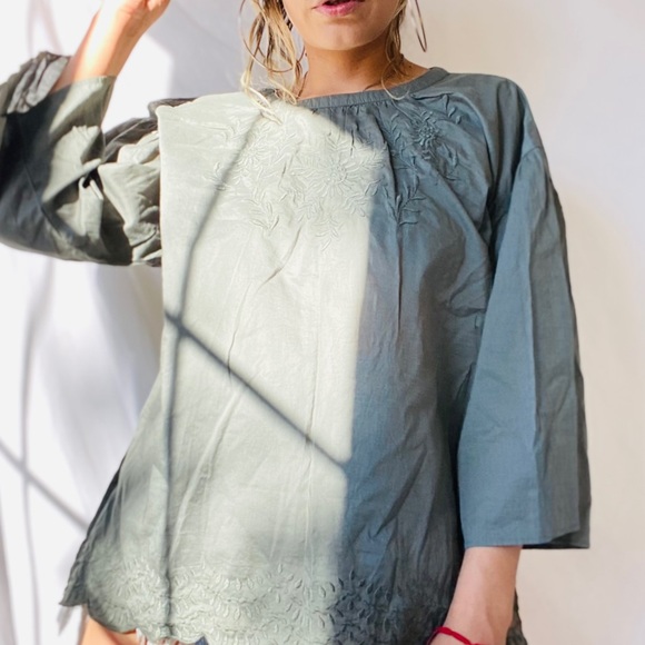 UNIQLO Olive Boho Embroidered Top - Picture 3 of 12